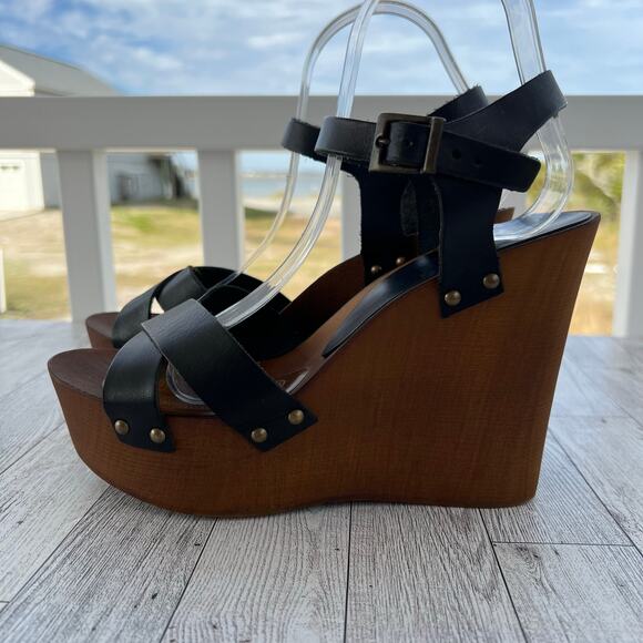 Morgan De Toi Platform Wedge Sandals Size 40/ US 10 Leather Nail Head - Picture 3 of 10